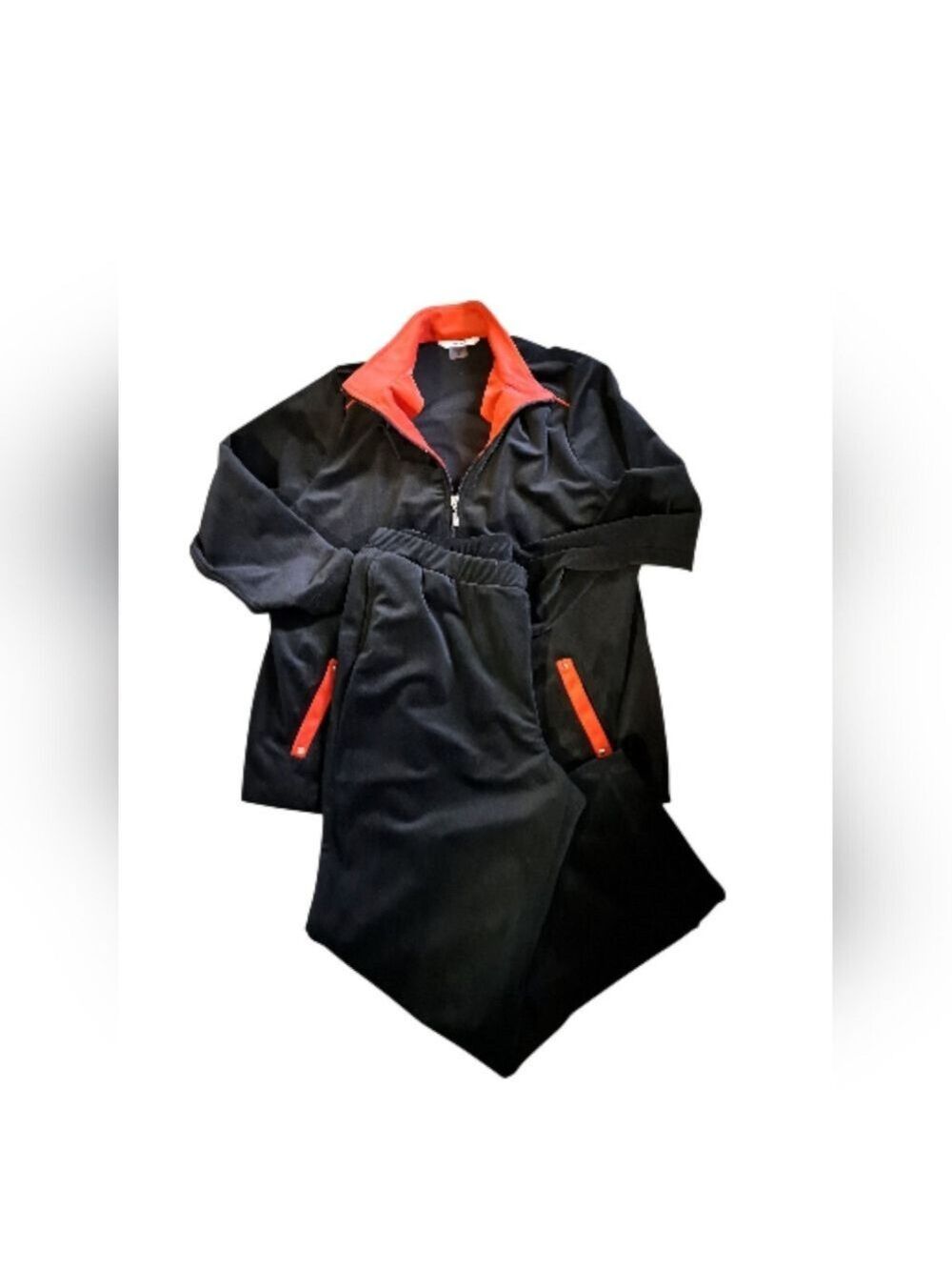 VTG ALIA two piece track suit black red velour feel zip jacket coastal Y2K L